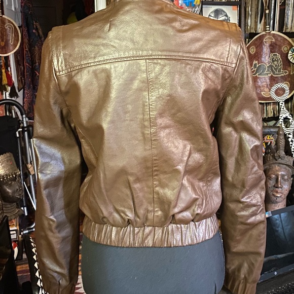 Chocolate brown leather jacket, S - Picture 3 of 6